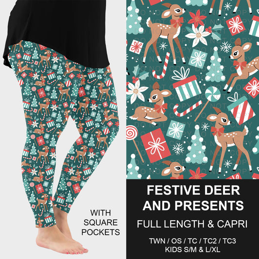 B315 - Preorder Festive Deer and Presents Leggings w/ Pockets (Closes 10/04. ETA: early Dec.)