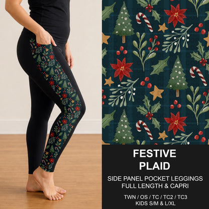 B311 - Preorder Festive Plaid Side Panel Pocket Leggings (Closes 9/06. ETA: mid Nov.)