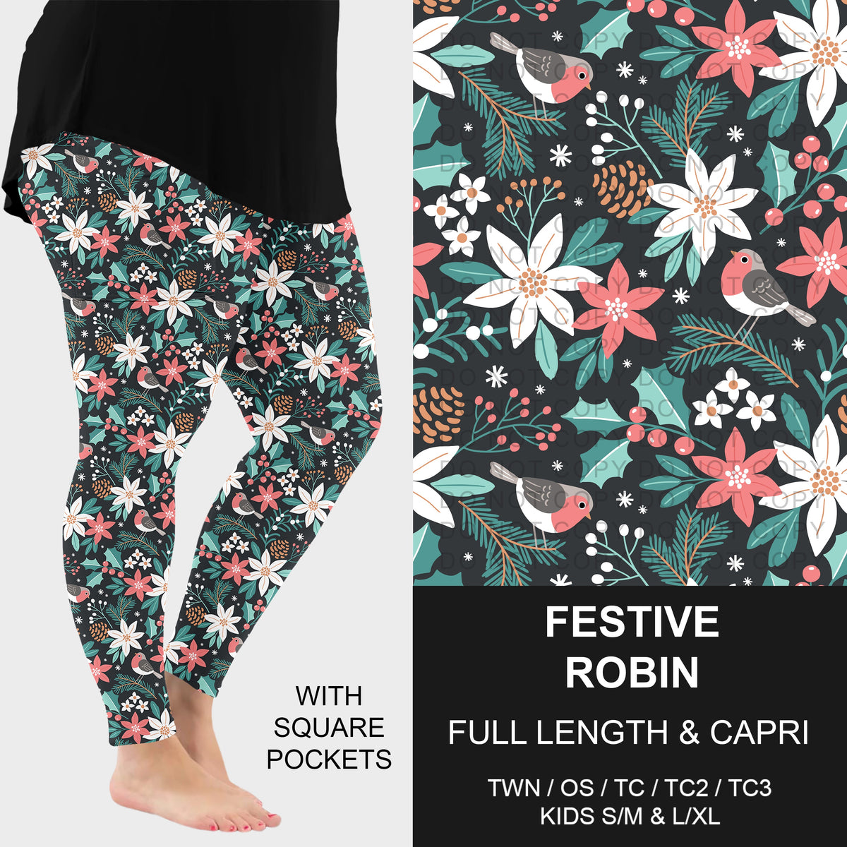 B313 - Preorder Festive Robin Leggings w/ Pockets (Closes 9/20. ETA: late Nov.)