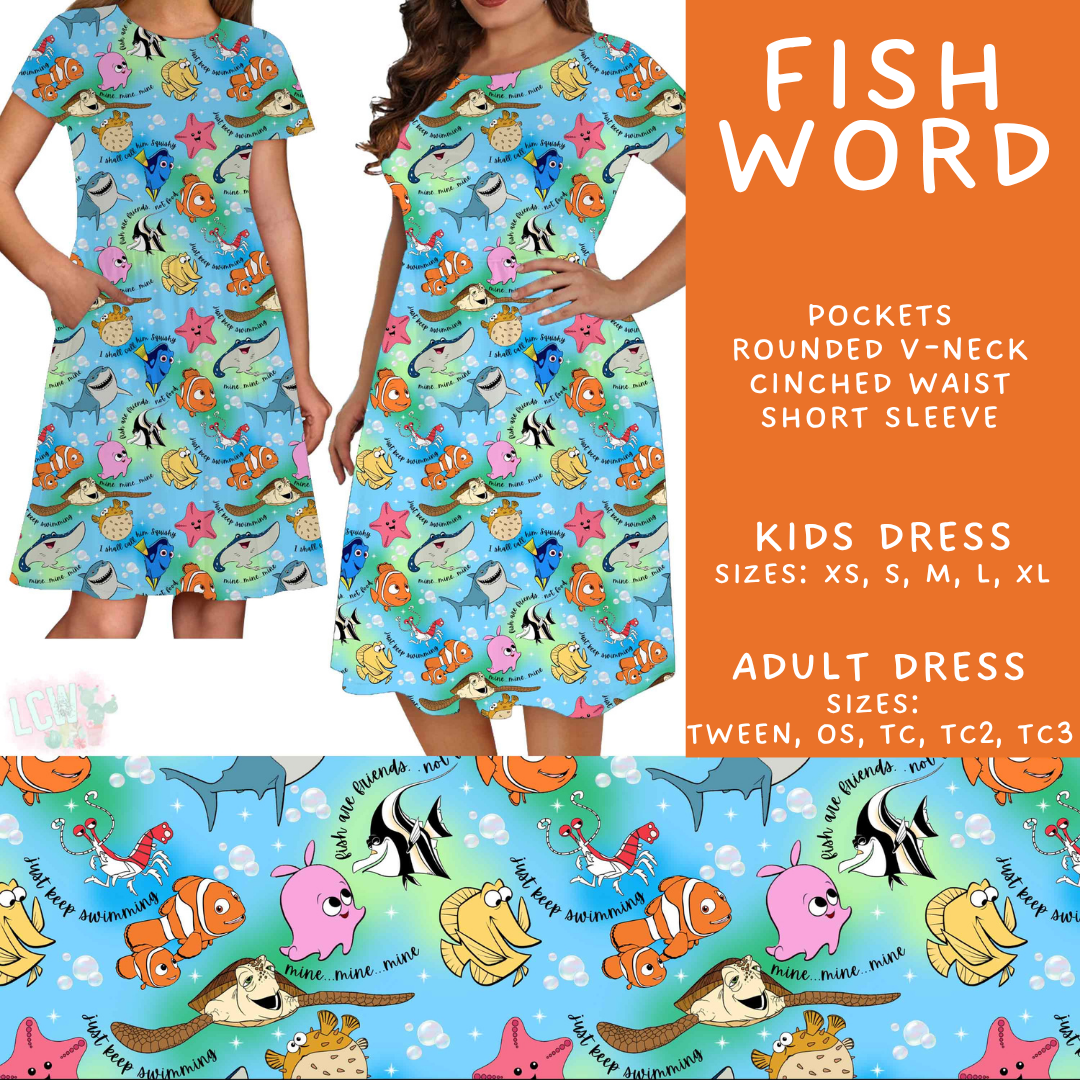 Batch #608 - Magic in Words - Closes 11/4 - ETA early Jan - Fish Word Adult & Kids Dresses