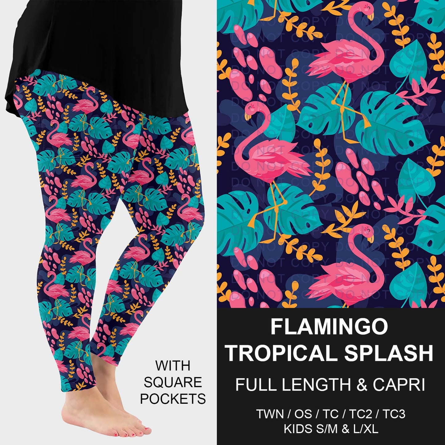 B298 - Preorder Flamingo Tropical Splash Leggings w/ Pockets (Closes 7/05. ETA: early Sept.)