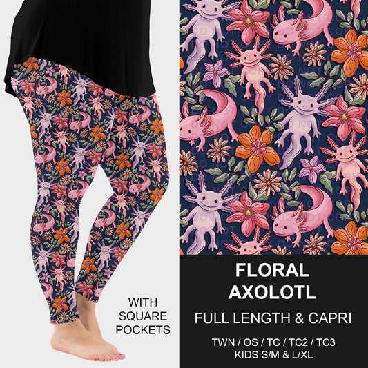 B265 - Preorder Floral Axolotl Leggings w/ Pockets (Closes 12/14. ETA: mid Feb.)