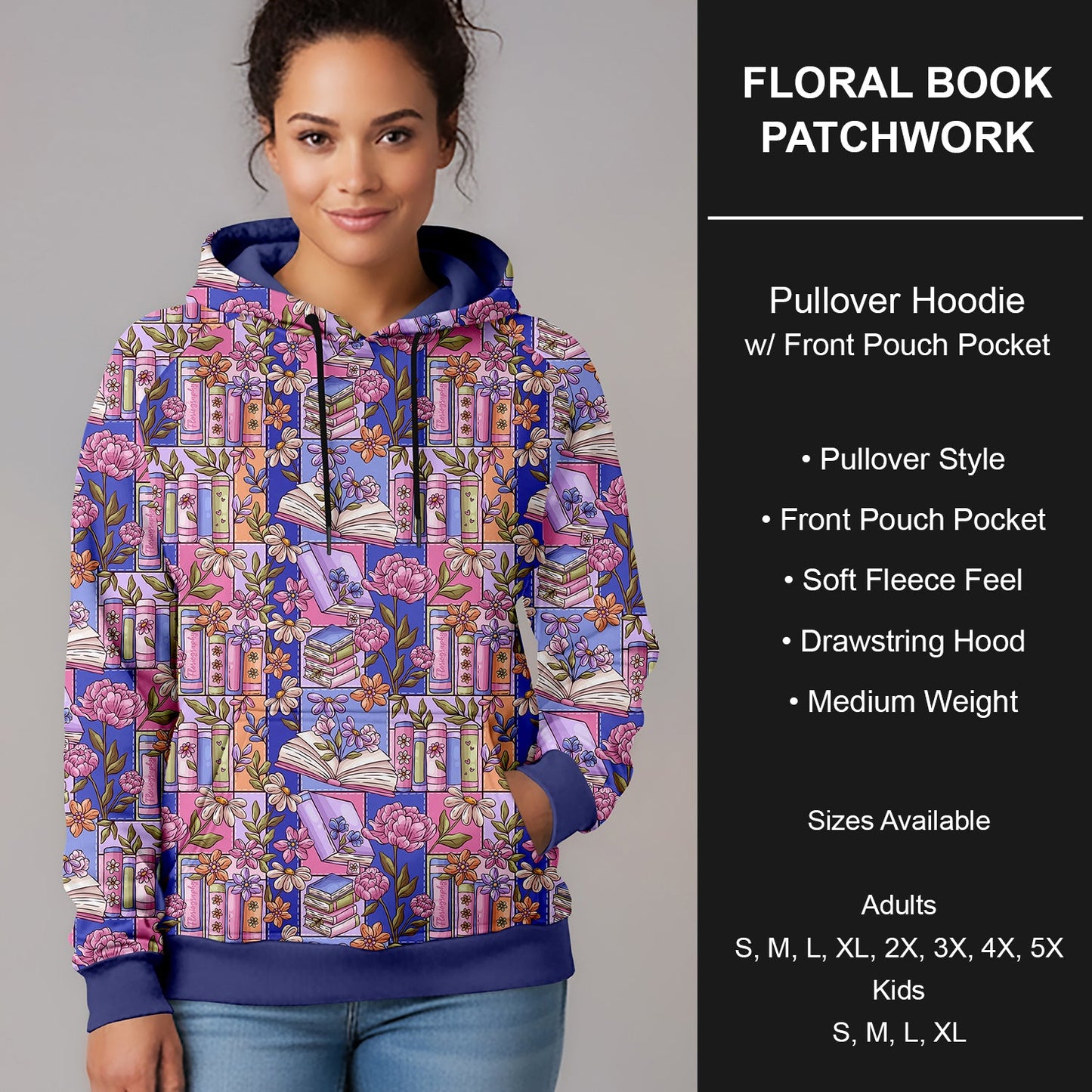 B266 - Preorder Floral Book Patchwork Pullover Hoodie (Closes 12/17. ETA late Feb.)