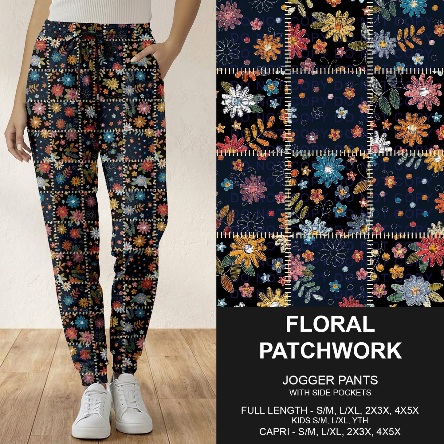 B286 - Preorder Floral Patchwork Joggers (Closes 4/19. ETA: late June)