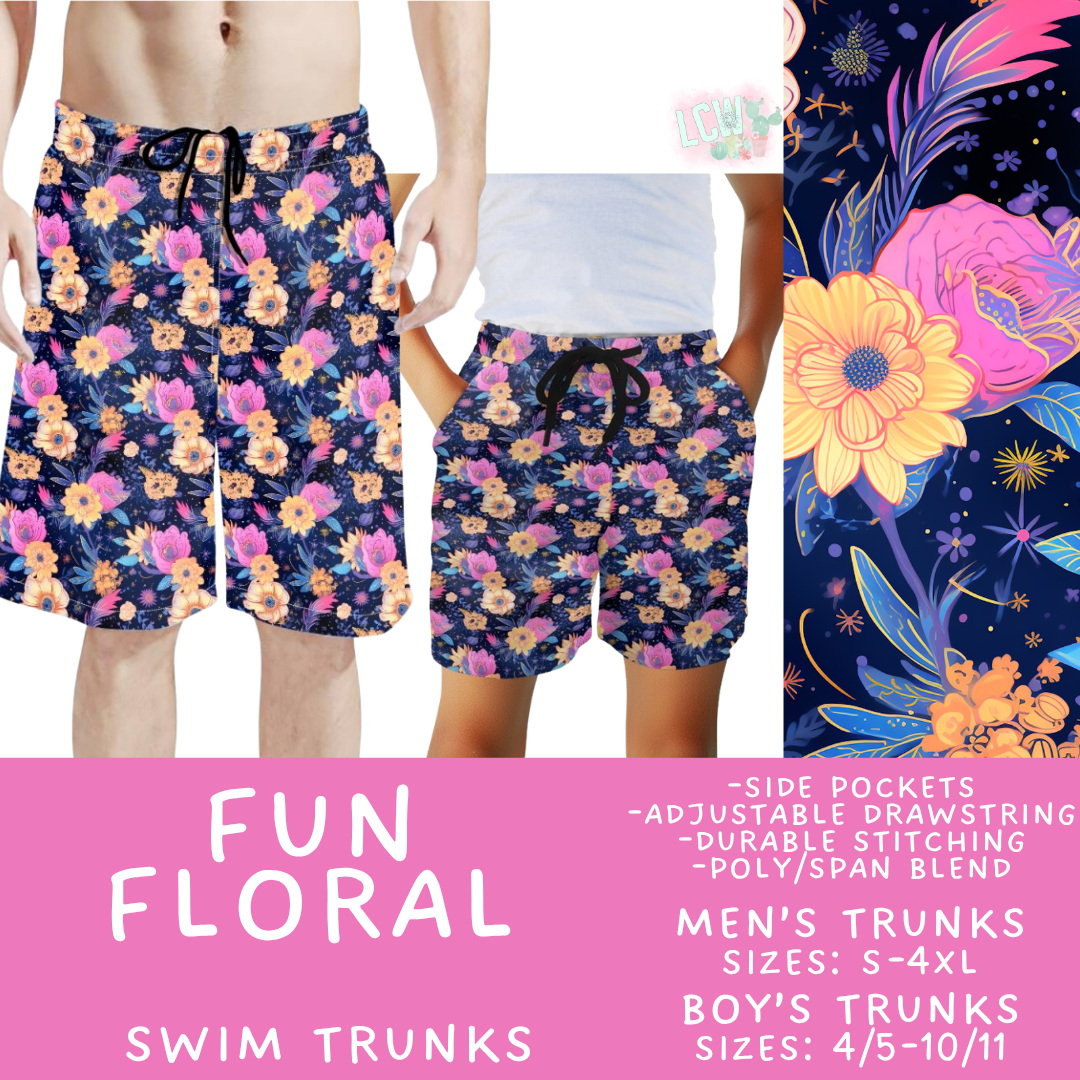Batch #543 - Pool Party 2 - Closes 6/15 - ETA early/mid August - Fun Floral Boys' & Men's Swim Trunks