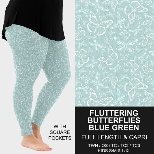 B290 - Preorder Fluttering Butterflies Blue Green Leggings w/ Pockets (Closes 5/13. ETA: late July)