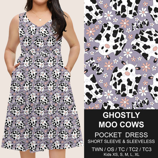 B302 - Preorder Ghostly Moo Cows Pocket Dress (Closes 7/24. ETA: early Oct)