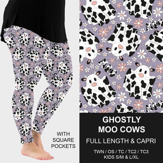 B307 - Preorder Ghostly Moo Cows Leggings w/ Pockets (Closes 8/02. ETA: early Oct.)