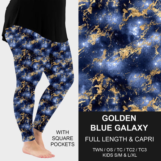 B292 - Preorder Golden Blue Galaxy Leggings w/ Pockets (Closes 5/24. ETA: late July)