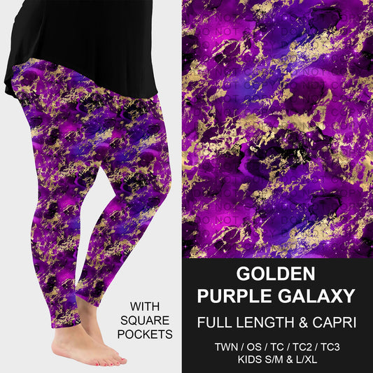 B292 - Preorder Golden Purple Galaxy Leggings w/ Pockets (Closes 5/24. ETA: late July)
