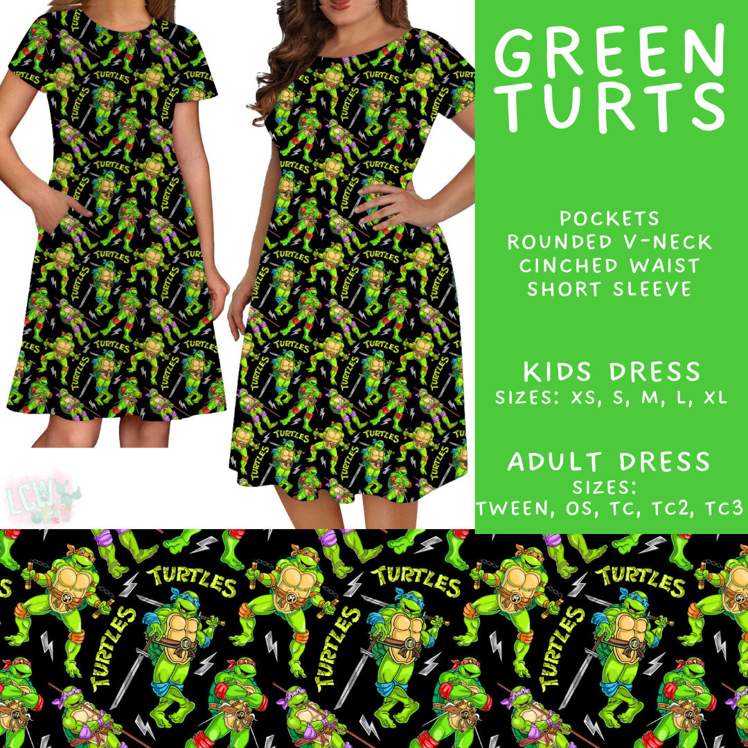 Batch #586 - Cool Characters 18 - Closes 9/16 - ETA mid Nov - Green Turts Adult & Kids Dresses