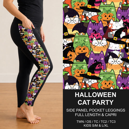 B307 - Preorder Halloween Cat Party Side Panel Pocket Leggings (Closes 8/02. ETA: early Oct.)