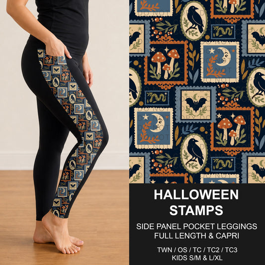 B307 - Preorder Halloween Stamps Side Panel Pocket Leggings (Closes 8/02. ETA: early Oct.)