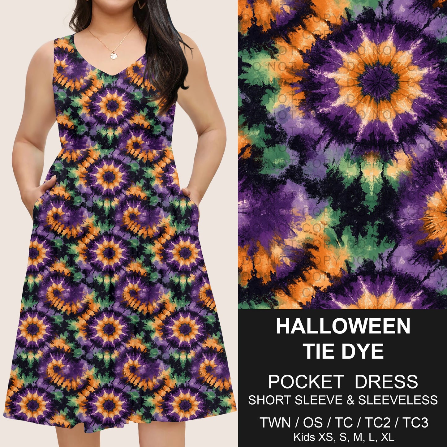 B302 - Preorder Halloween Tie Dye Pocket Dress (Closes 7/24. ETA: early Oct)