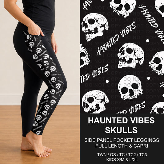 B307 - Preorder Haunted Vibes Skulls Side Panel Pocket Leggings (Closes 8/02. ETA: early Oct.)