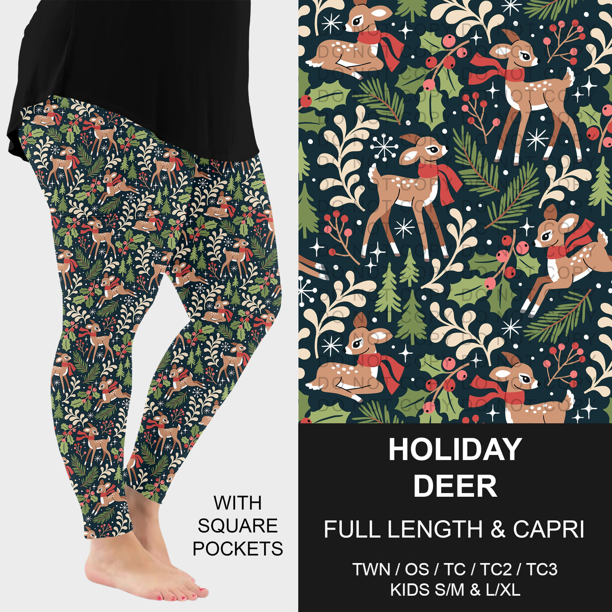 B313 - Preorder Holiday Deer Leggings w/ Pockets (Closes 9/20. ETA: late Nov.)