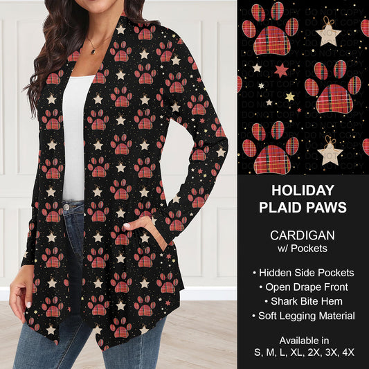 B303 - Preorder Holiday Plaid Paws Cardigan w/ Pockets (Closes 7/26. ETA: early Oct.)