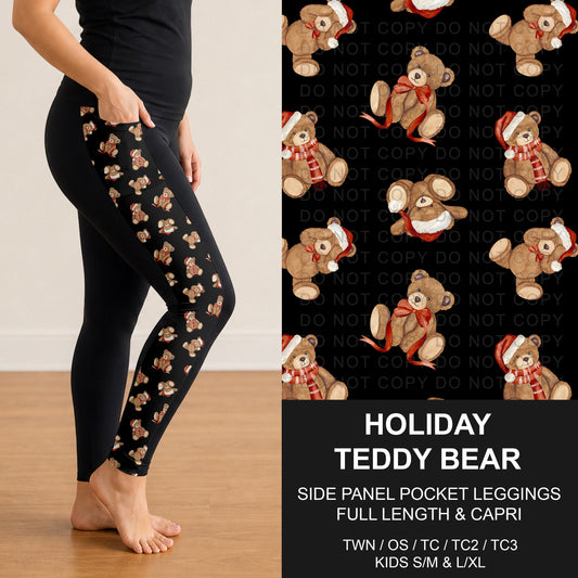 B311 - Preorder Holiday Teddy Bear Side Panel Pocket Leggings (Closes 9/06. ETA: mid Nov.)