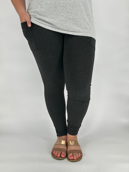 Black Heathered Fleece Leggings w/ Pockets