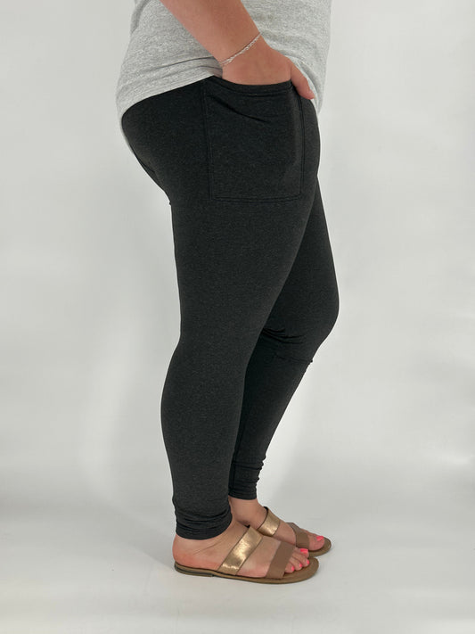 Black Heathered Fleece Leggings w/ Pockets