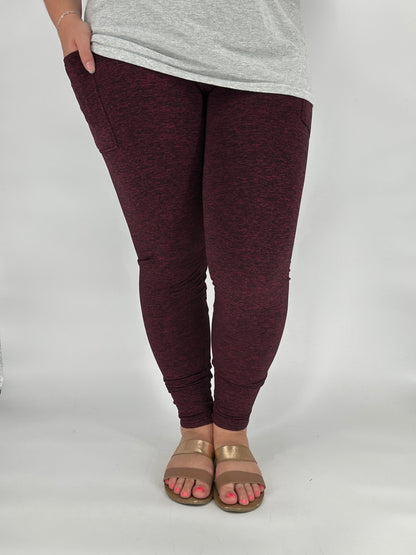 Maroon Fleece Leggings w/ Pockets