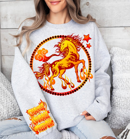 FLAME HORSE SWEATSHIRT W/ SLEEVE PRINT