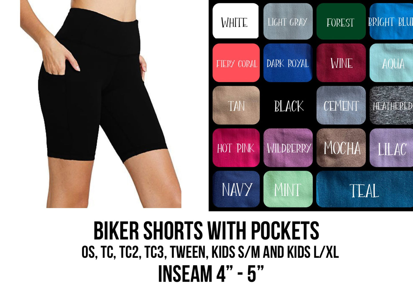 S6LC - (Kids) Solid Color Biker Shorts with High Side Pockets - Preorder Closing 1/4 ETA: Early March