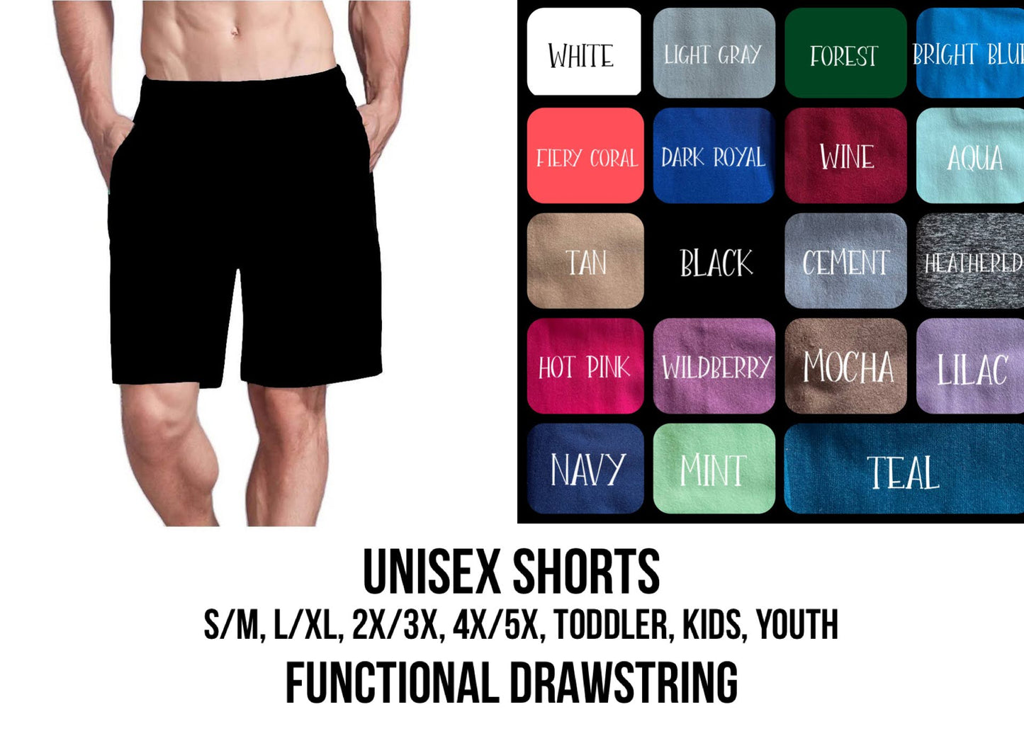 S6LC - (Adult) Solid Color Unisex Shorts - Preorder Closing 1/4 ETA: Early March