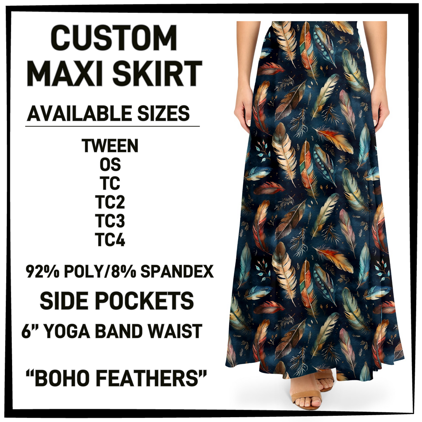 MX3K - Boho Feathers Maxi Skirt with Pockets - Preorder Closing 2/24 ETA: Late April