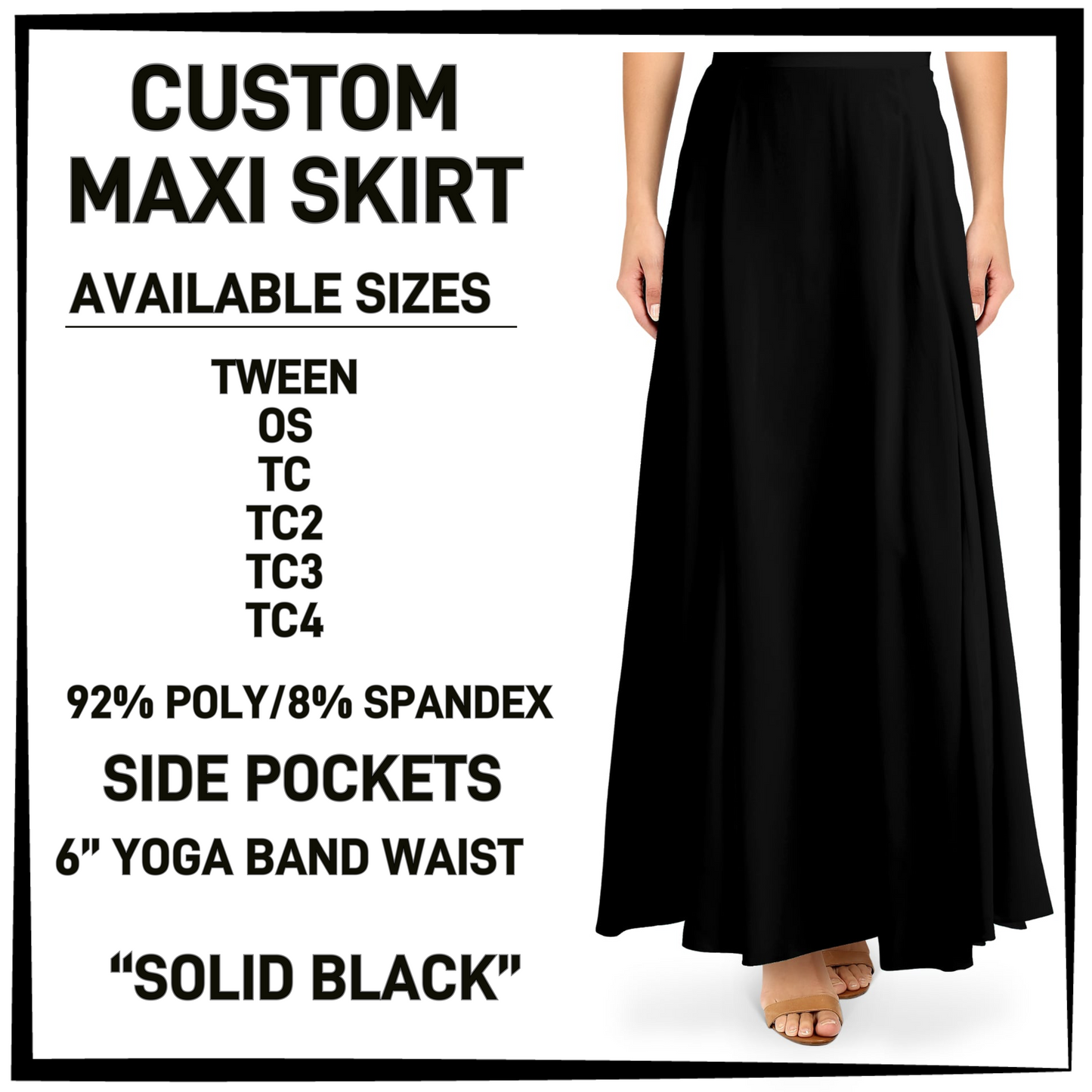 MX3K - Solid Black Maxi Skirt with Pockets - Preorder Closing 2/24 ETA: Late April