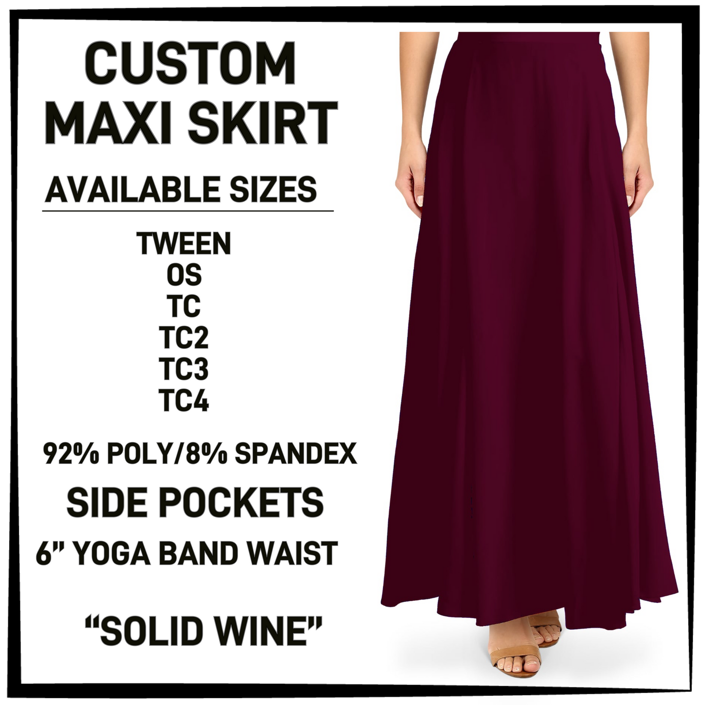 MX3K - Solid Wine Maxi Skirt with Pockets - Preorder Closing 2/24 ETA: Late April