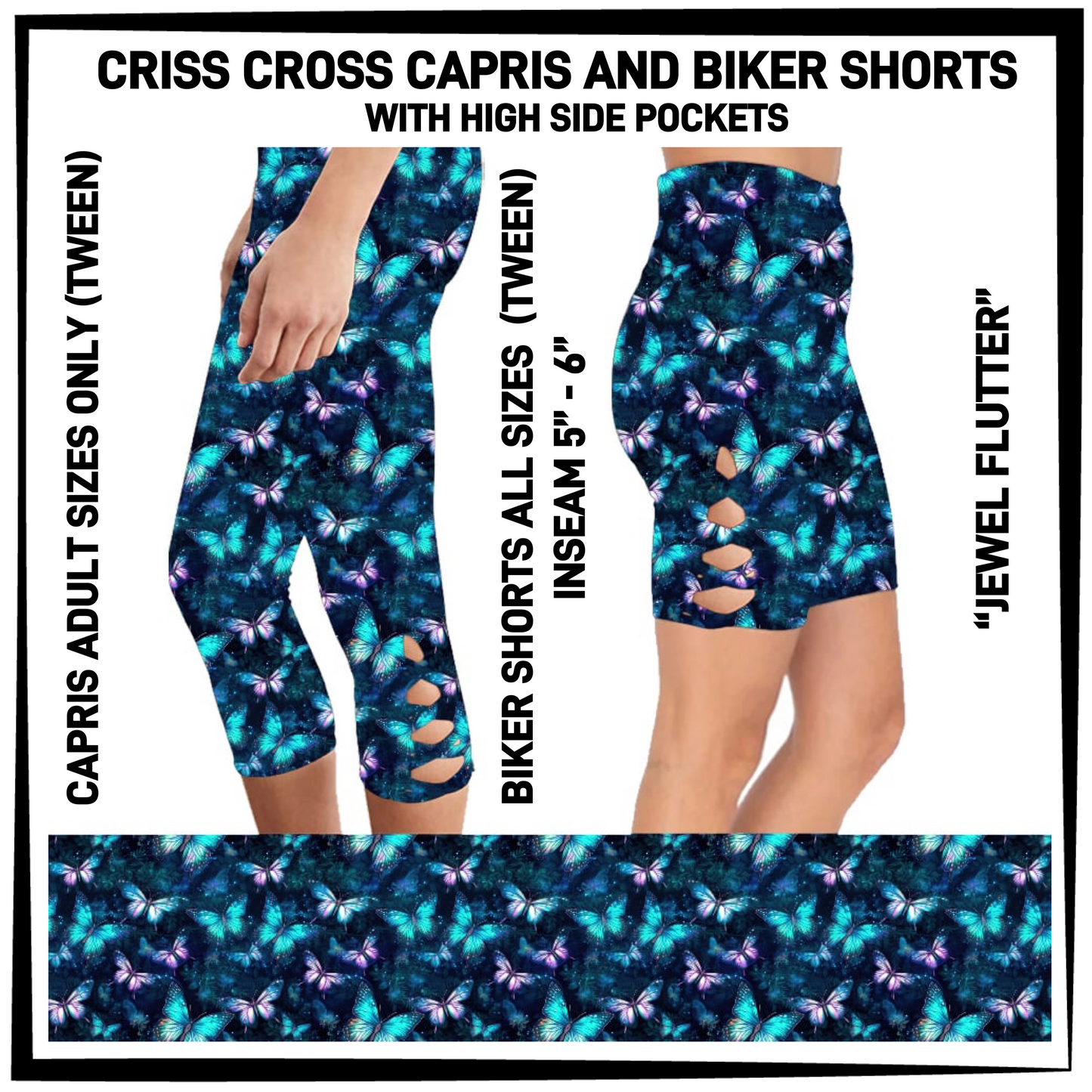 CS8S - Jewel Flutter Criss Cross Capris/Biker Shorts with Pockets - Preorder Closing 3/5 ETA: Early May