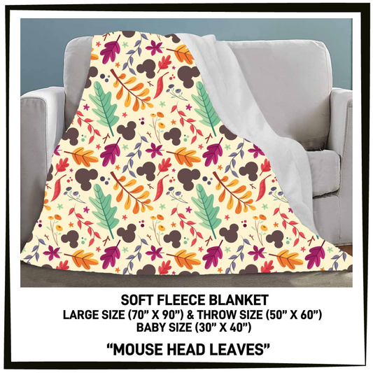 297BT - Mouse Head Leaves Fleece Blanket - Preorder Closing 7/26 ETA: Late Sept
