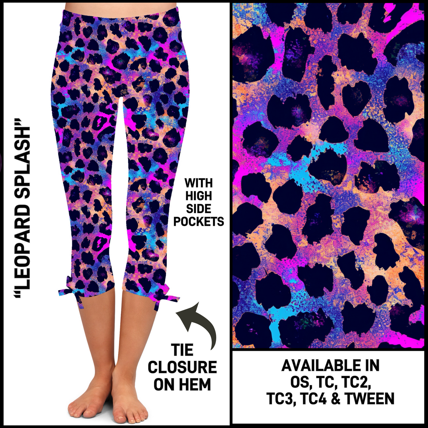 HM4T - Leopard Splash Hem Tie Capris with Pockets - Preorder Closing 3/19 ETA: Late May
