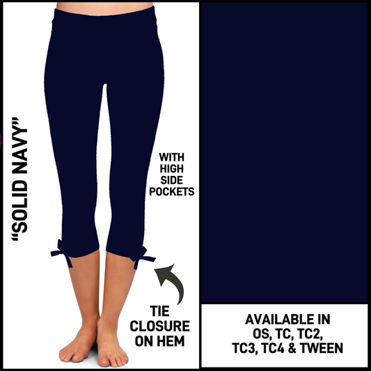 HM4T - Solid Navy Hem Tie Capris with Pockets - Preorder Closing 3/19 ETA: Late May
