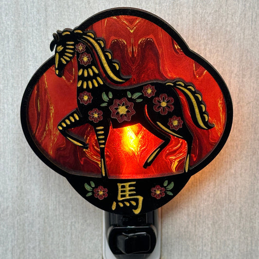 Year of the Horse Handmade Night Light LED Shatterproof bulb Hand Painted Details