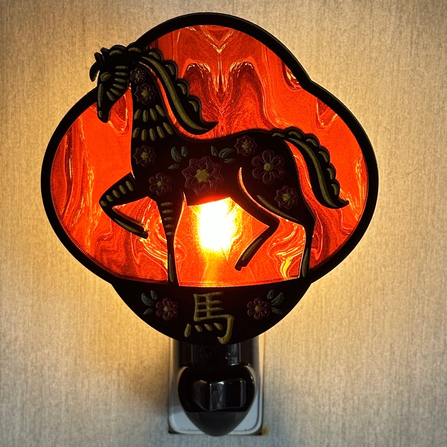 Year of the Horse Handmade Night Light LED Shatterproof bulb Hand Painted Details