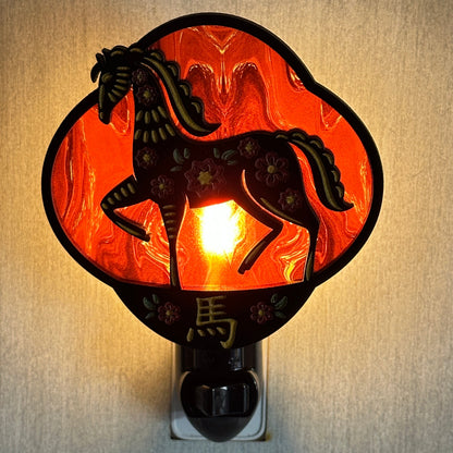 Year of the Horse Handmade Night Light LED Shatterproof bulb Hand Painted Details