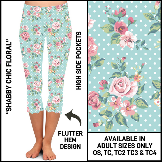 FH5C - Shabby Chic Floral Flutter Hem Capris with Pockets - Preorder Closing 4/2 ETA: Early June