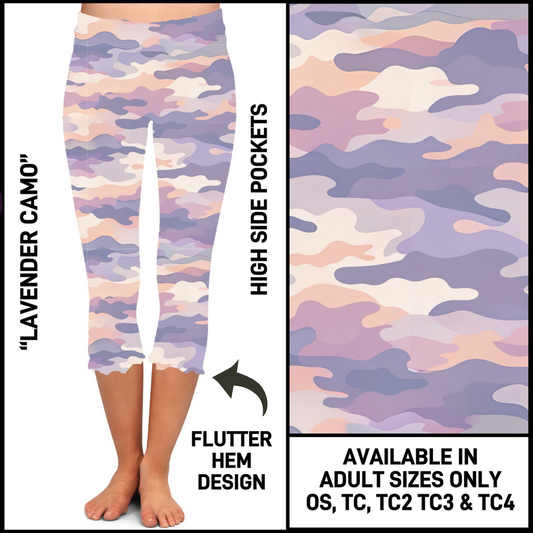 RTS - Lavender Camo Flutter Hem Capris with Pockets