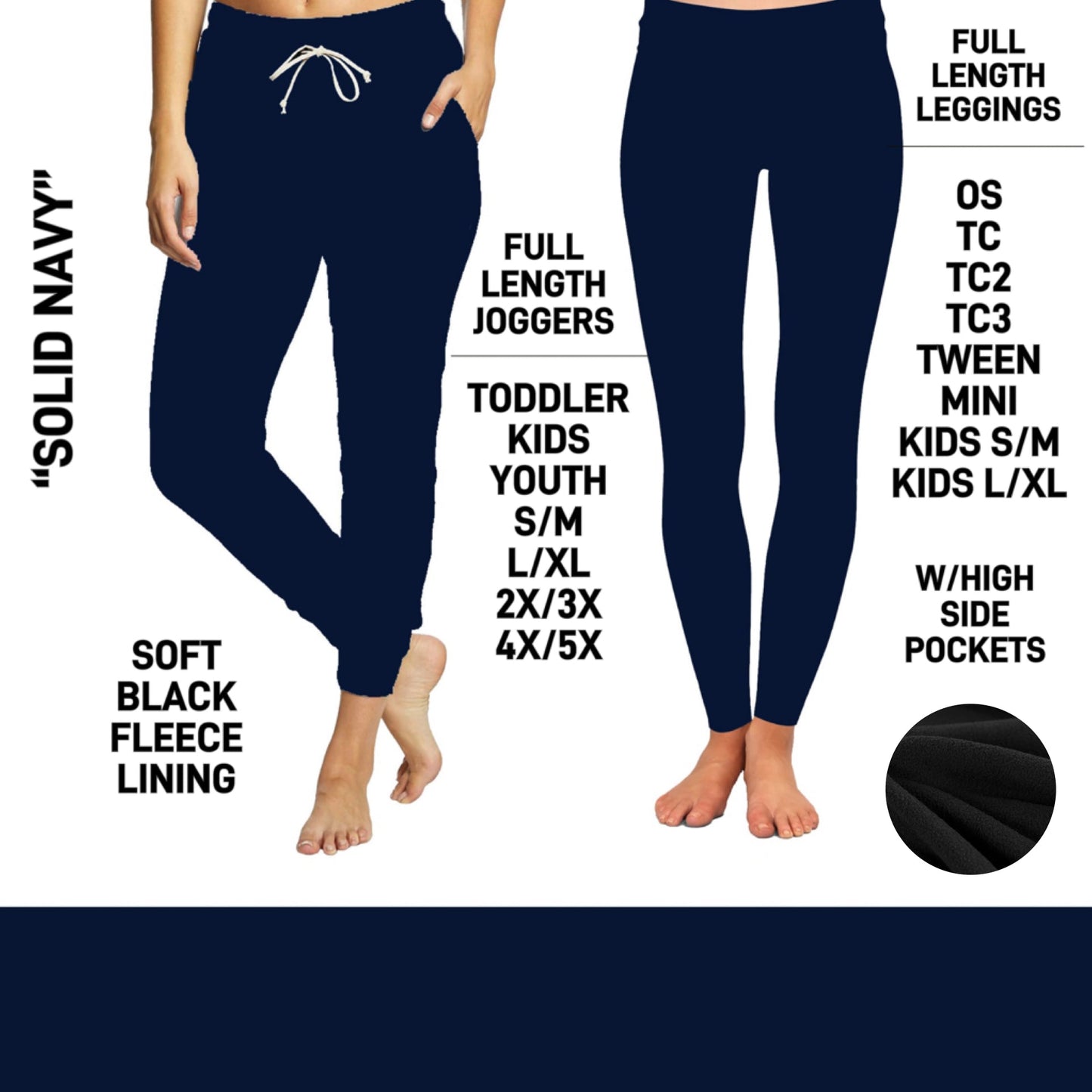 FL6C - Solid Navy Fleece-Lined Leggings/Unisex Joggers - Preorder Closing 9/8 ETA: Early Dec