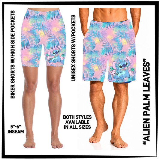 MS1S - Alien Palm Leaves Biker/Unisex Shorts with Pockets - Preorder Closing 6/4 ETA: Early Aug