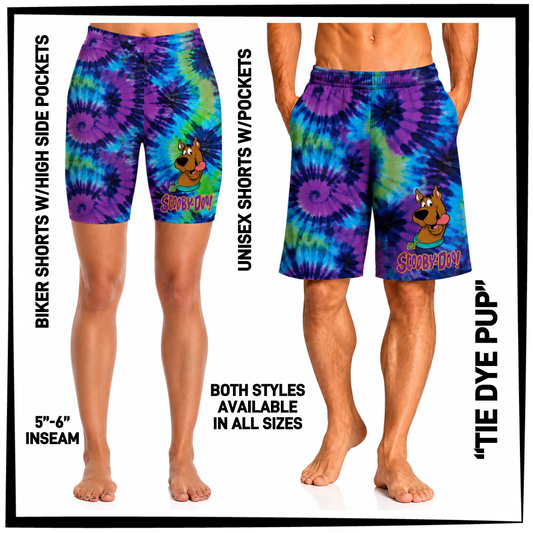 MS1S - Tie Dye Pup Biker/Unisex Shorts with Pockets - Preorder Closing 6/4 ETA: Early Aug