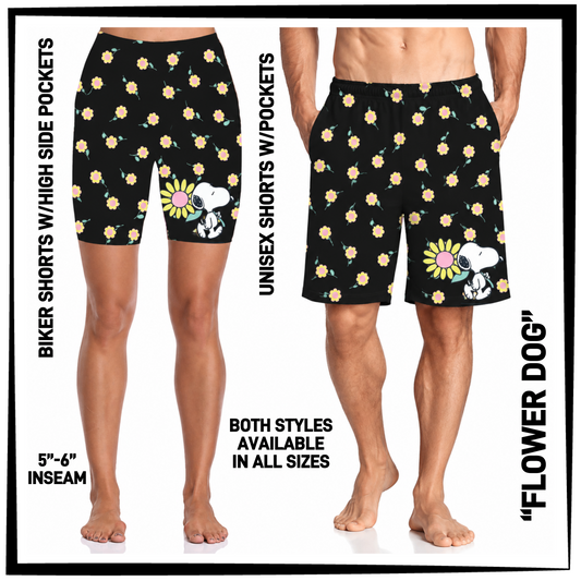 MS1S - Flower Dog Biker/Unisex Shorts with Pockets - Preorder Closing 6/4 ETA: Early Aug