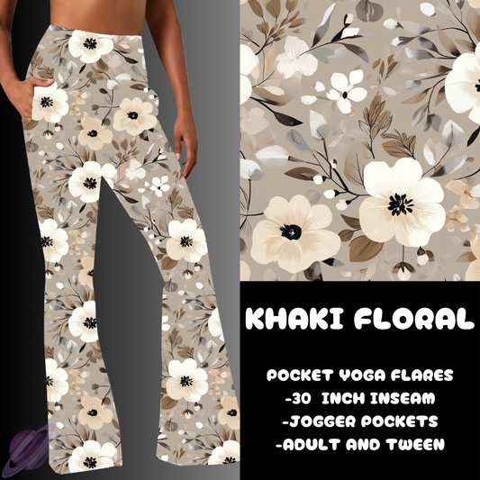 KHAKI FLORAL-YOGA FLARES 7-PREORDER DUE 10/2