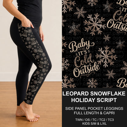 B311 - Preorder Leopard Snowflake Holiday Script Side Panel Pocket Leggings (Closes 9/06. ETA: mid Nov.)