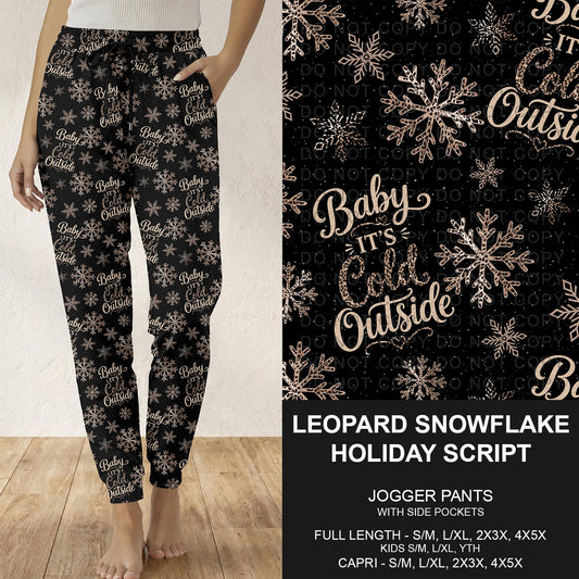 B311 - Preorder Leopard Snowflake Holiday Script Joggers (Closes 9/06. ETA: mid Nov.)