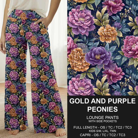 B278 - Preorder Gold and Purple Peonies Lounge Pants (Closes 3/15. ETA: late May)
