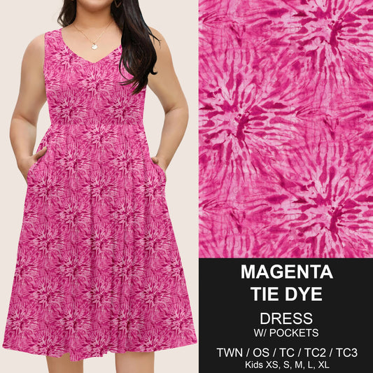 B275 - Preorder Magenta Tie Dye Sleeveless Pocket Dress (Closes 2/25. ETA: early May)
