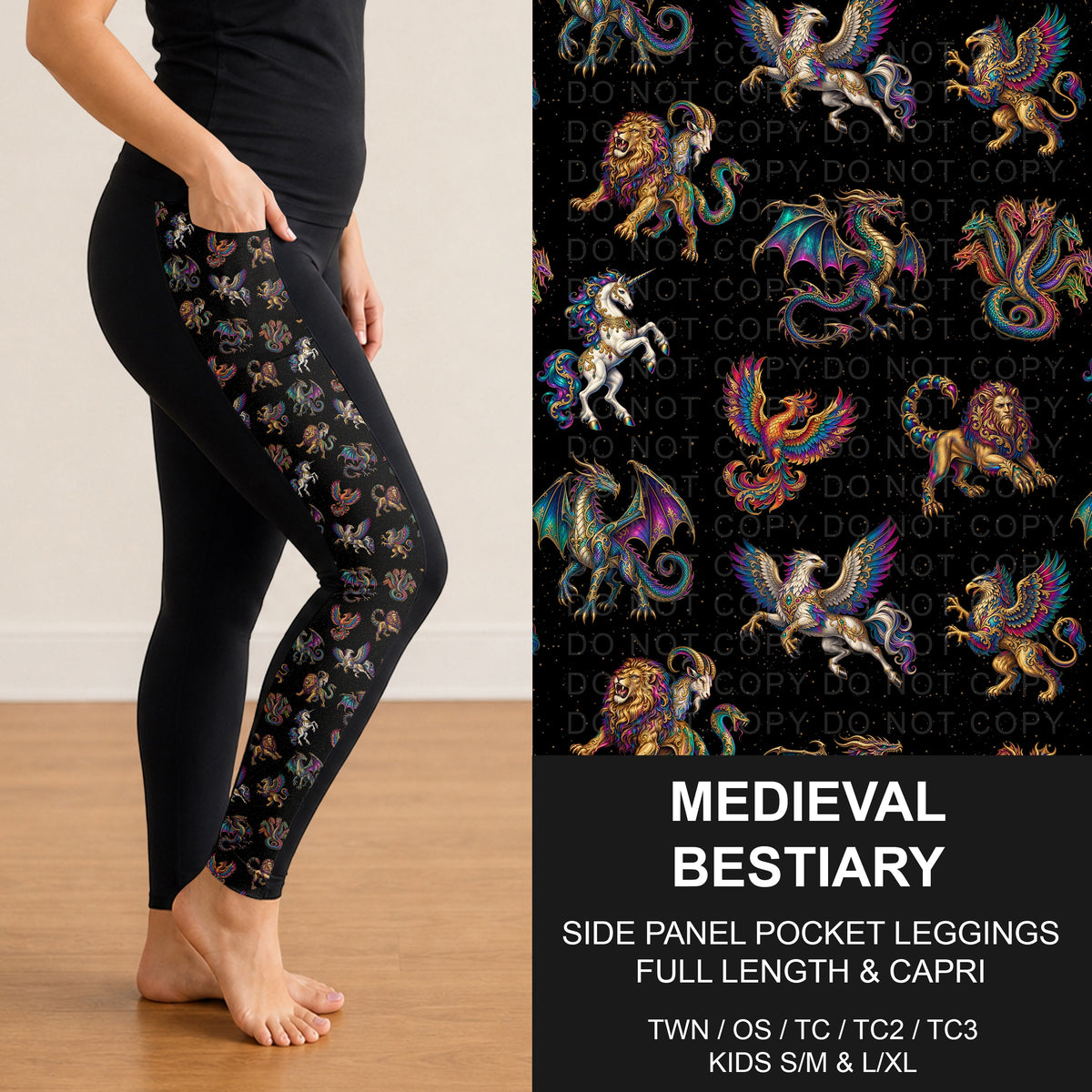 B320 - Preorder Medieval Bestiary Side Panel Pocket Leggings (Closes 11/08. ETA: mid Jan.)